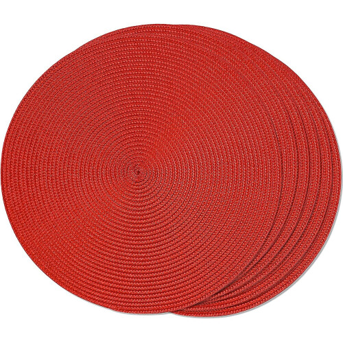 Dining Table Set Of 6 Red Round Braided Placemats For Dining Tables Heat Resistant Woven Washable Non-slip Placemats 38cm