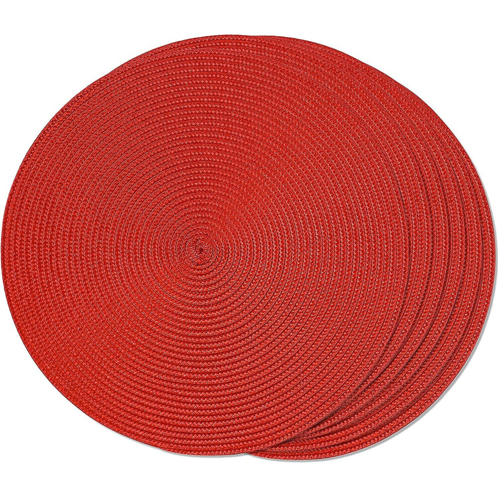 Dining Table Set Of 6 Red Round Braided Placemats For Dining Tables Heat Resistant Woven Washable Non-slip Placemats 38cm