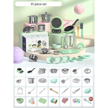 (35 piece set4) Mini Kitchen Set To Make Real Food Cooking Electric Furnace Stainless Steel Supplies Play House Toys For Girls Boys Kids Gifts