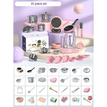 (35 piece set) Mini Kitchen Set To Make Real Food Cooking Electric Furnace Stainless Steel Supplies Play House Toys For Girls Boys Kids Gifts