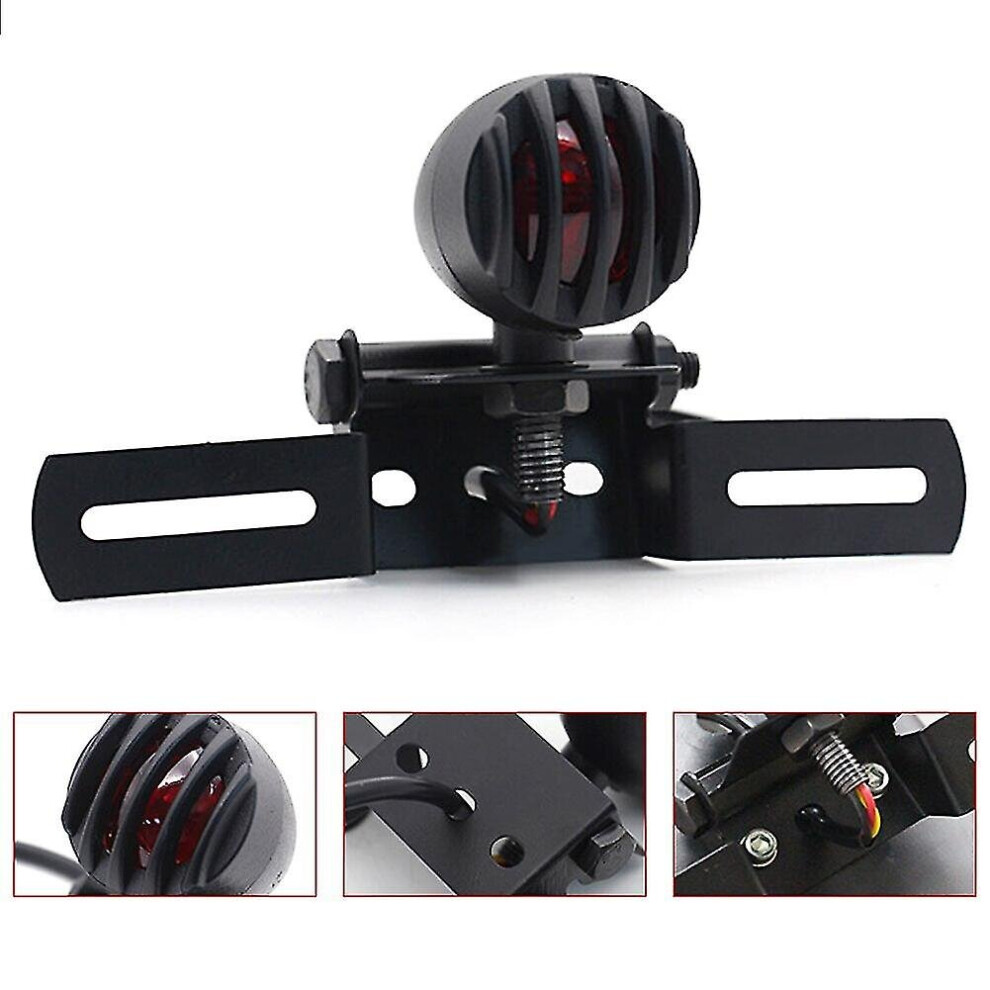 Retro Moto Rear Indicator License Plate Bracket Chopper Motorbike Brake Compatible With Motorcycle Tail Black/Light 9468842353837