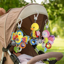 Ubiuo 3 Pack Stroller Toys - Car Seat Toys For Infants With Teether Hanging Toys - Butterfly Birdie Duck