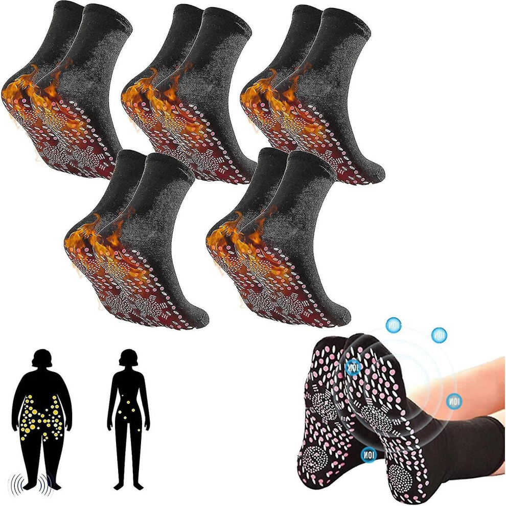 5 Pairs Tourmaline Acupressure Self-heating Shaping Socks - Afiz Tourmaline Slimming Health Socks (black)-image-OPC-PCH7NR9-NEW