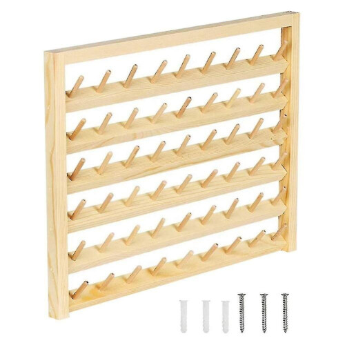 54 Spool Sewing Thread Stand, Wall Mount Sewing Thread Stand With Hook, Wooden Embroidery Organizer