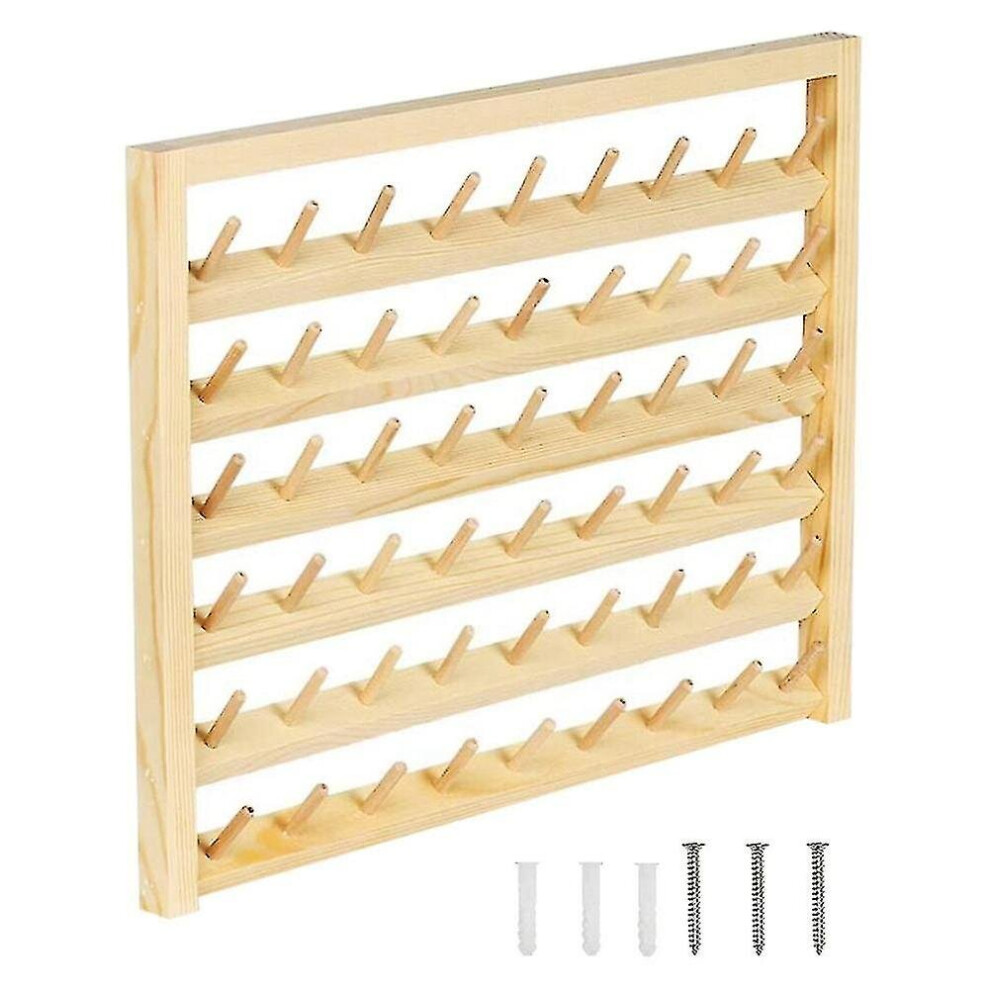 54 Spool Sewing Thread Stand, Wall Mount Sewing Thread Stand With Hook, Wooden Embroidery Organizer