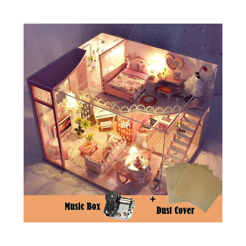 Handmade Sweet Dream House Diy Dollhouse Wooden Toys House Furniture Assemble Miniature Dollhouse Toys For Children Xmas Gift