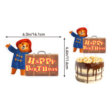 (1 Cake Toppers ) Party Bear Birthday Decor Set Banner Cake Toppers Balloons Flag Pull
