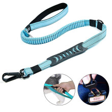 Heavy Duty Dog Leash For Large Dogs Up To 40kg, Reflective Dog Walking Training Shock Absorbing Bungee Leash With Car Seat Belt Buckle, 2 Padded Traff