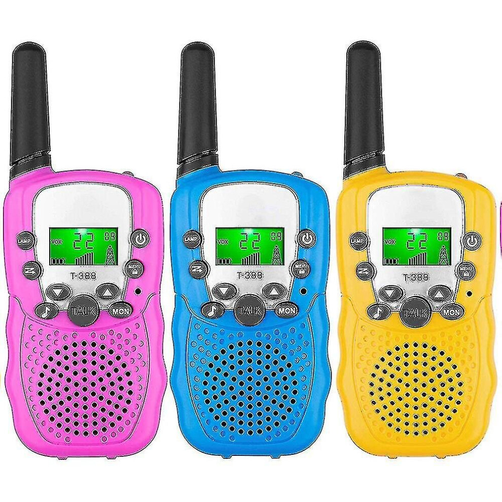 Kids Walkie Talkies 3 Pack, 3 Miles Long Range With Backlit Lcd Flashlights