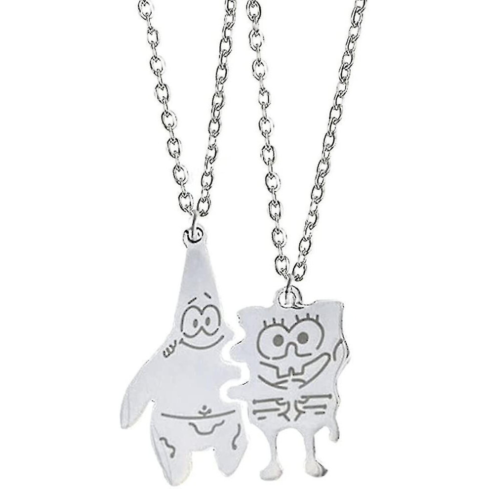 2 Pcs Sponge Necklace Best Friend Bff Friendship Cute Funny Hiphop Pendant Necklace Set For Couples Friends