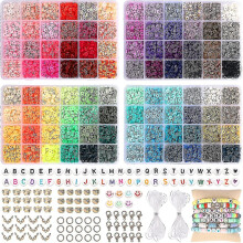 9600pcs Clay Beads For Jewelry Making Kit, 96 Colors Spacer Heishi Beads Flat Round Polymer Clay Beads With Letter Beads Smiley Beads And Elastic Stri