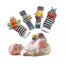 4pcs Soft Baby Wrist Rattle Foot Finder Socks Set Cotton And Plush Stuffed Infant Toys