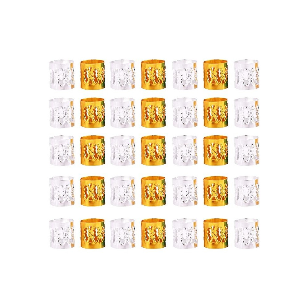 Ifsecond Unisex Silver,Gold 100 Pieces Dreadlocks Adjustable Metal Hair Cuffs Beads Braiding Hair Decorations (Gold And Silver)