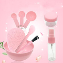 9 PCS Face Mask Mixing Bowl Set Lady Facial Care Mask Facemask Mask Mixing Tool Set, DIY Face Mask Tool including Bowl Spatula Brush Gauge Puff, Pink