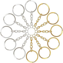 Split Metal Keyrings Key Ring with Chain, 50 Pcs Keyring with Link Chain and Jump Rings Key Chains (Gold+Silver)