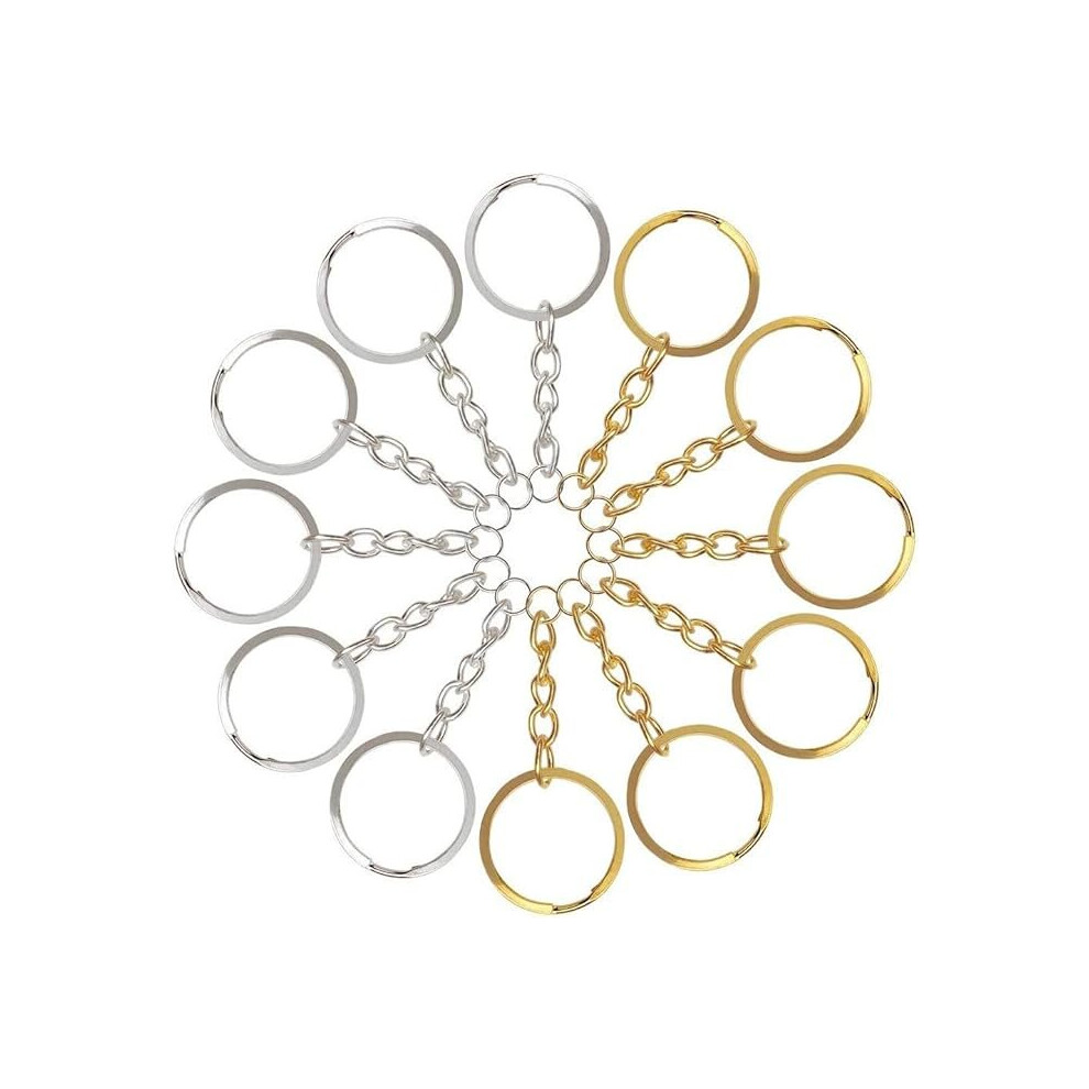 Split Metal Keyrings Key Ring With Chain, 50 Pcs Keyring With Link Chain And Jump Rings Key Chains (Gold+Silver) 7658418105751