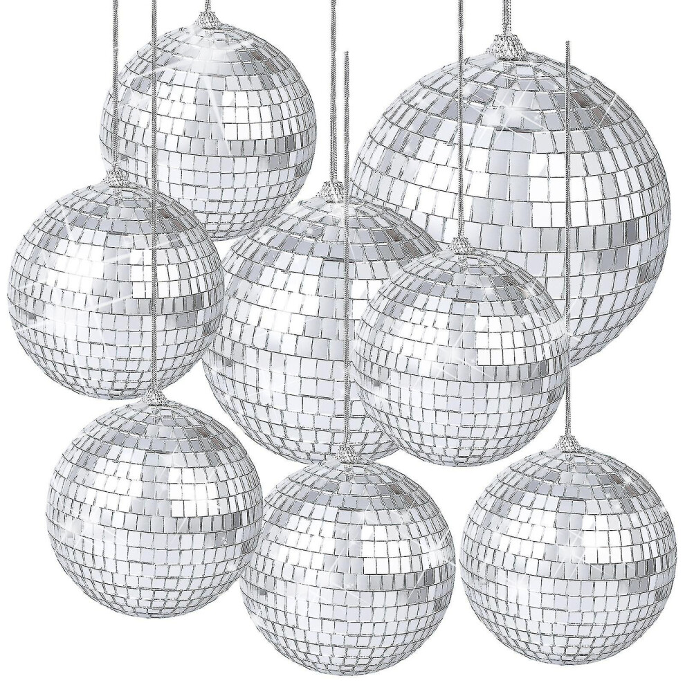 8 Pieces Mirror Disco Balls Hanging Disco Mirror Ball Silver/Light