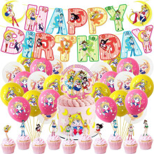 Sailor Moon Theme Party Decoration Banner Balloon Cake Toppers Set Gifts