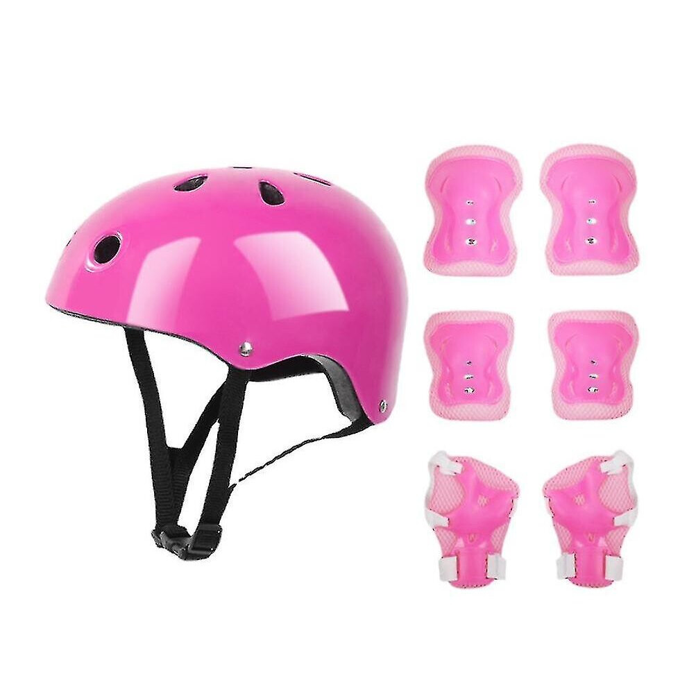 (Pink) 7 Pcs Kids Protective Gear Set Roller Skate Helmet Elbow Wrist Knee Pad For Skateboard Cycling Skating Scooter Pink
