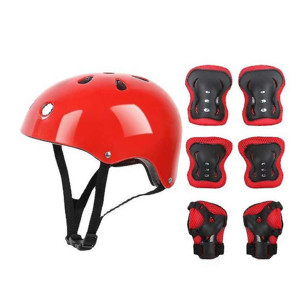 (Red) 7 Pcs Kids Protective Gear Set Roller Skate Helmet Elbow Wrist Knee Pad For Skateboard Cycling Skating Scooter Red