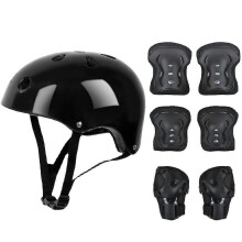 (black) 7 Pcs Kids Protective Gear Set Roller Skate Helmet Elbow Wrist Knee Pad For Skateboard Cycling Skating Scooter