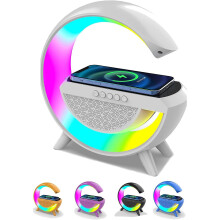 Wireless Charger Alarm Clock with RGB Atmosphere Light & Bluetooth Speaker – 15W Fast Charge Bedside Lamp Gift