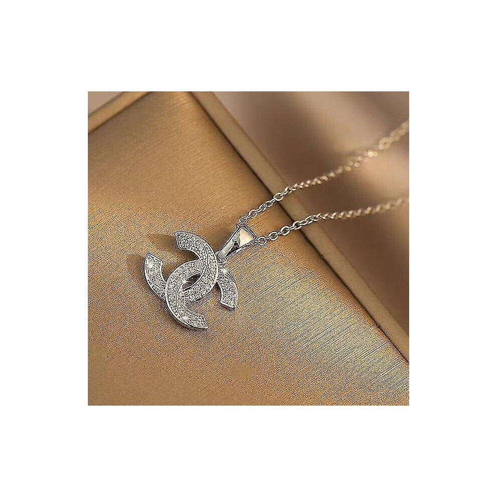 (Silver) Cc Pendant Necklace High-end Temperament Pendant Necklace Simple And Versatile
