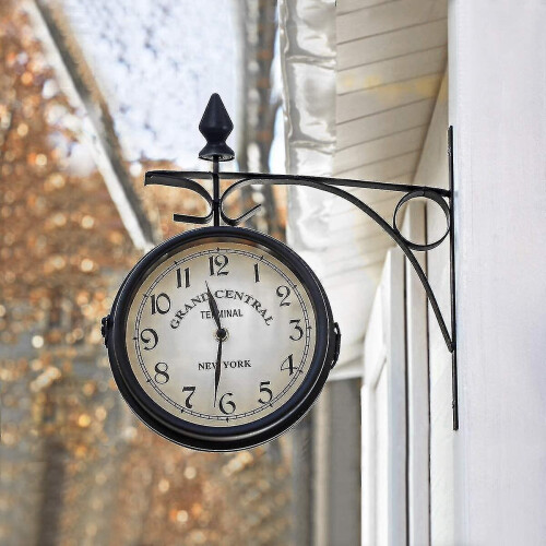 Double-sided Wall Clock Station Clock Garden Clock Double-sided Clock Time Indicator 33 X 30 X 10 Cm 1