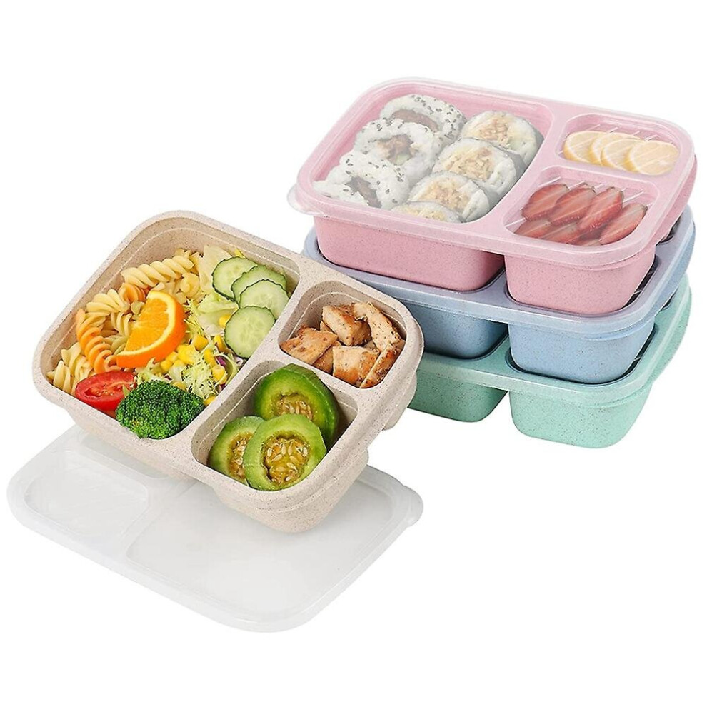 4 Pack Bento Lunch Box,3-compartment Meal Prep Containers,lunch Box For Kids,reusable Food Storage