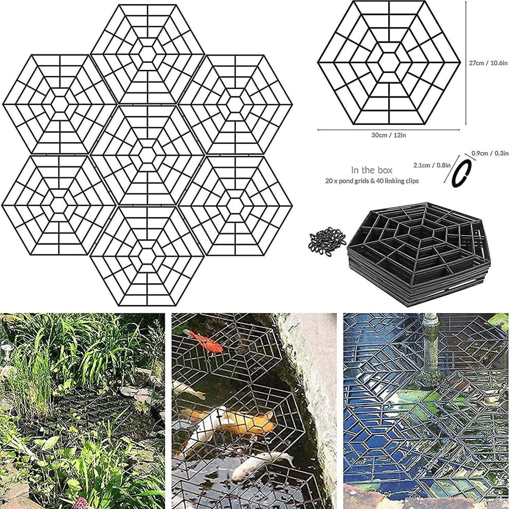 Pond Protectors, 20pcs Plastic Web Hexagonal Pond Guard Netting Floating On Water, Heron Cats Deterrent