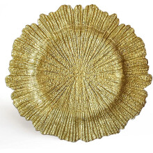 Large 13 Decorative Glass Service Plate For Home Or Professional Fine Dining-for Upscale Catering Events, Dinner Parties, Or Weddings, Round, Gold