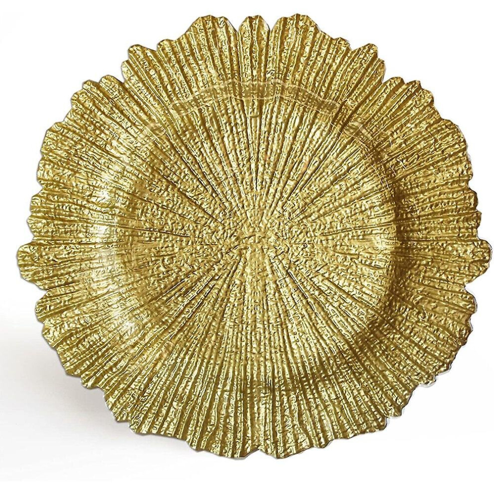 Large 13 Decorative Glass Service Plate For Home Or Professional Fine Dining-for Upscale Catering Events, Dinner Parties, Or Weddings, Round, Gold