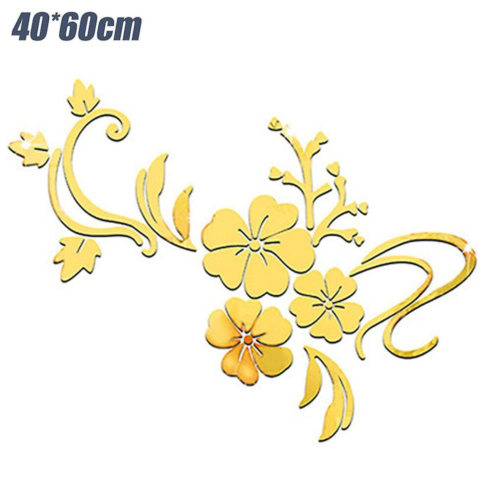 Flower Vine Mirror Wall Sticker Self-Adhesive Art Home Kitchen Decals Light