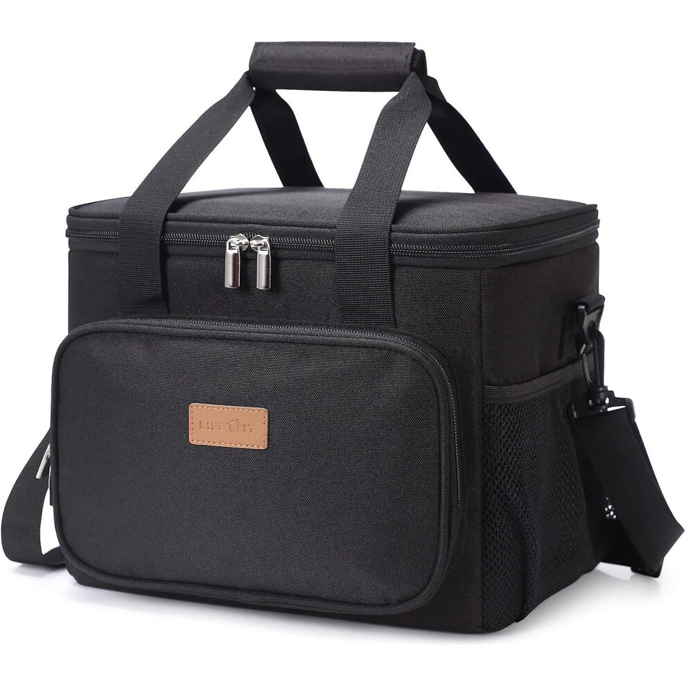 Lifewit 15L Insulated Lunch Bag, Cooler Bag Lunch Bag For Lunch/Work/School/Beach/Picnic (Black) Black