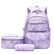 3-Piece Gradient Purple Star Backpack Set: Insulated Lunch Bag & Pencil Case, Waterproof School Bag with 15-In Laptop Compartment for Teens & Girls
