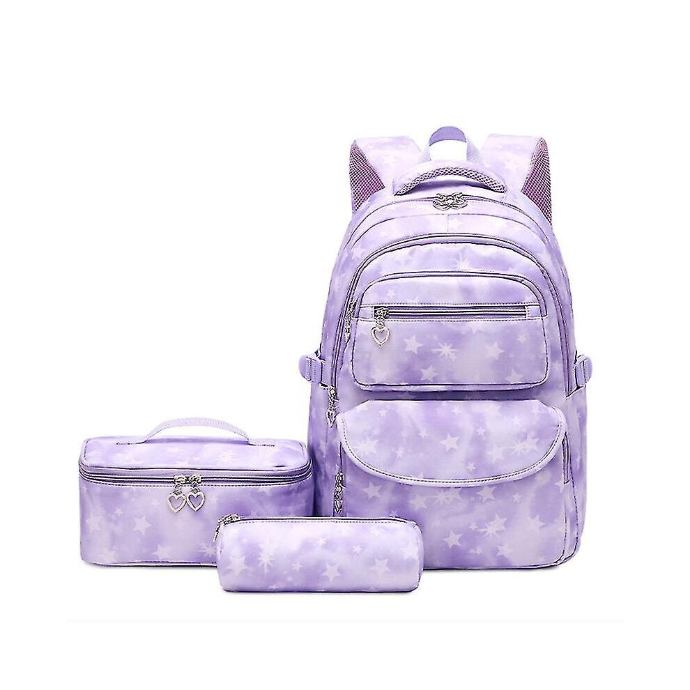 Backpack Set With Lunch Kits Bookbag Compatible Teens Girls 3 Piece Gradient School Bag Compatible Elementary Students (purple Star)