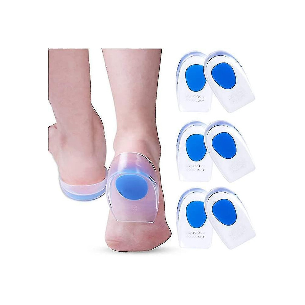 3 Pair Gel Heel Cups Plantar Fasciitis Inserts - Silicone Gel Heel Pads For Heel Pain, Bone Spur