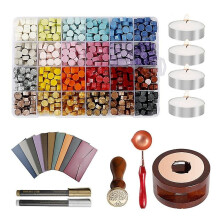600pcs Sealing Wax Beads, With Tea Candles, Melting Spoon ,stamp, Wax Warmer, Envelopes And Metalli