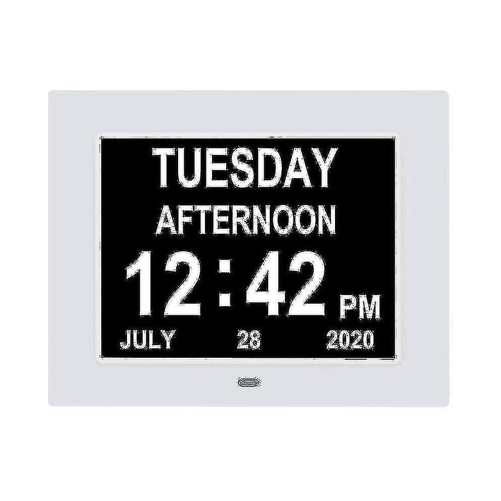 (White) Digital Dementia Clock Calendar Clock Day Date Clock Large Display Large Clear Unabbreviated Time And Date White