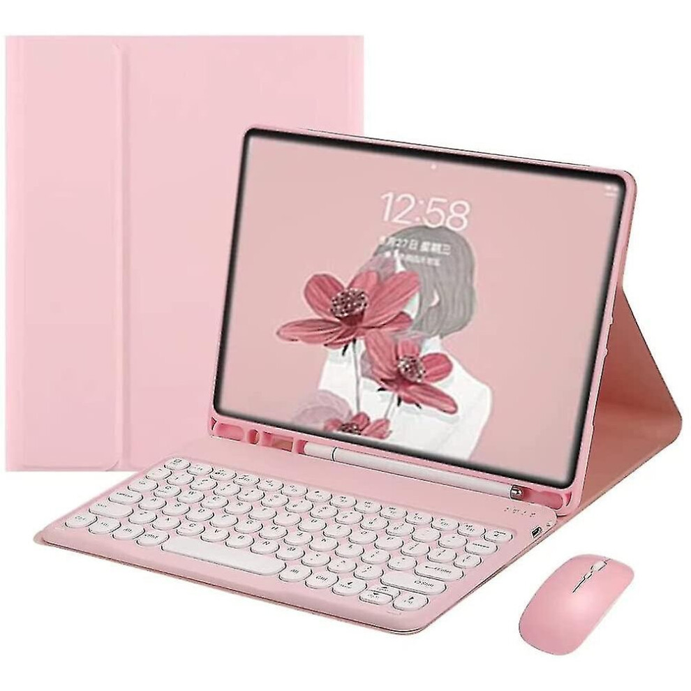 (Pink) Ipad Mini 5th Gen Mini 4 Keyboard Case With Mouse Color Keyboard Circular Key Caps Cute Candy Colors Bluetooth Detachable Keyboard Mini 5th Generation