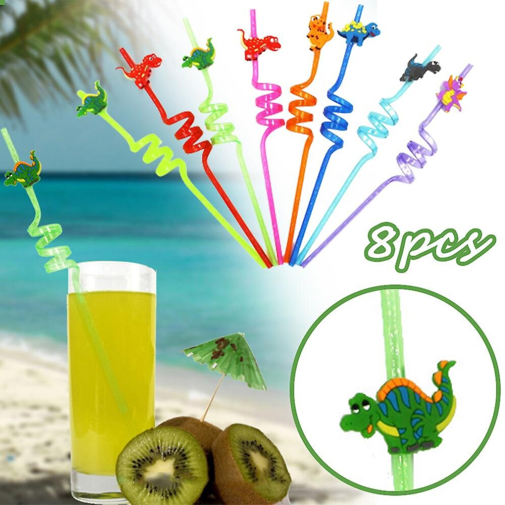 8pcs Reusable Dinosaur Straws Cartoon Dino Straws For Kids Safari Jungle Dinosaur Theme Straws For Birthday Decoration Party Favors And Supplies