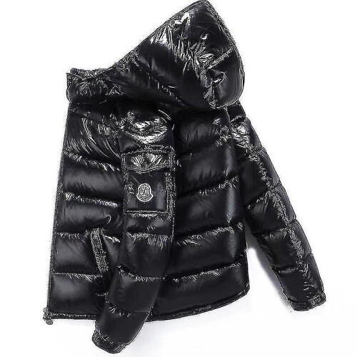 (black, L) Shiny Down Jacket Winter Jacket Stand Collar Down Jacket With Hood