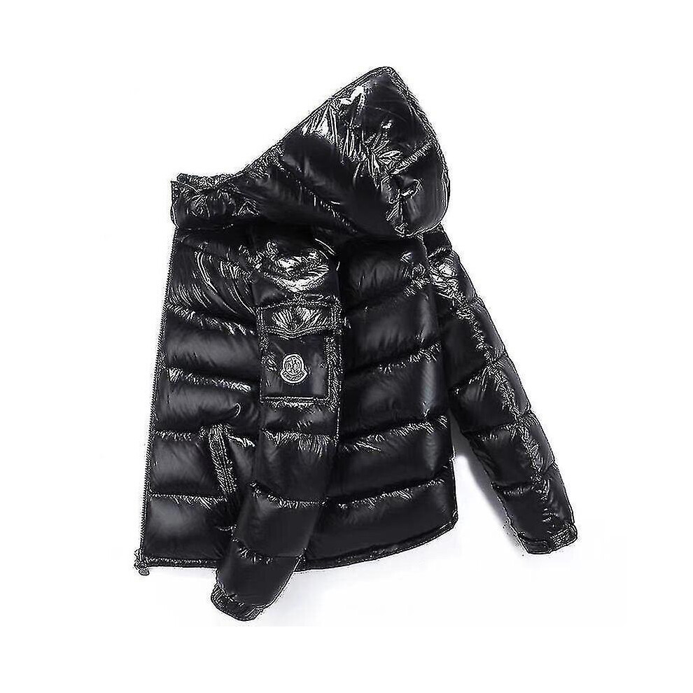 (black, XL) Shiny Down Jacket Winter Jacket Stand Collar Down Jacket With Hood