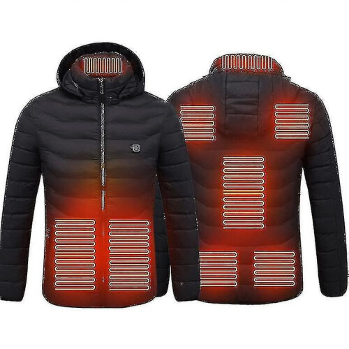 (black, M) Heated Jacket, Winter Outdoor Warm Electric Heating Coat, 8 Heating Zones