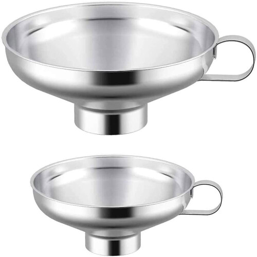 2 Pcs Canning Funnel, Stainless Steel Jam Funnel, Wide Mouth Funnel, Kitchen Stainless Steel Wide Mouth Funnel Set For Transferring Liquid, Powder, Be