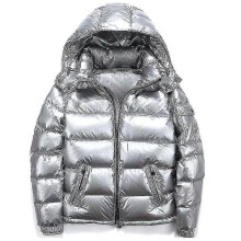 (Silver, M) Shiny Down Jacket Winter Jacket Stand Collar Down Jacket With Hood
