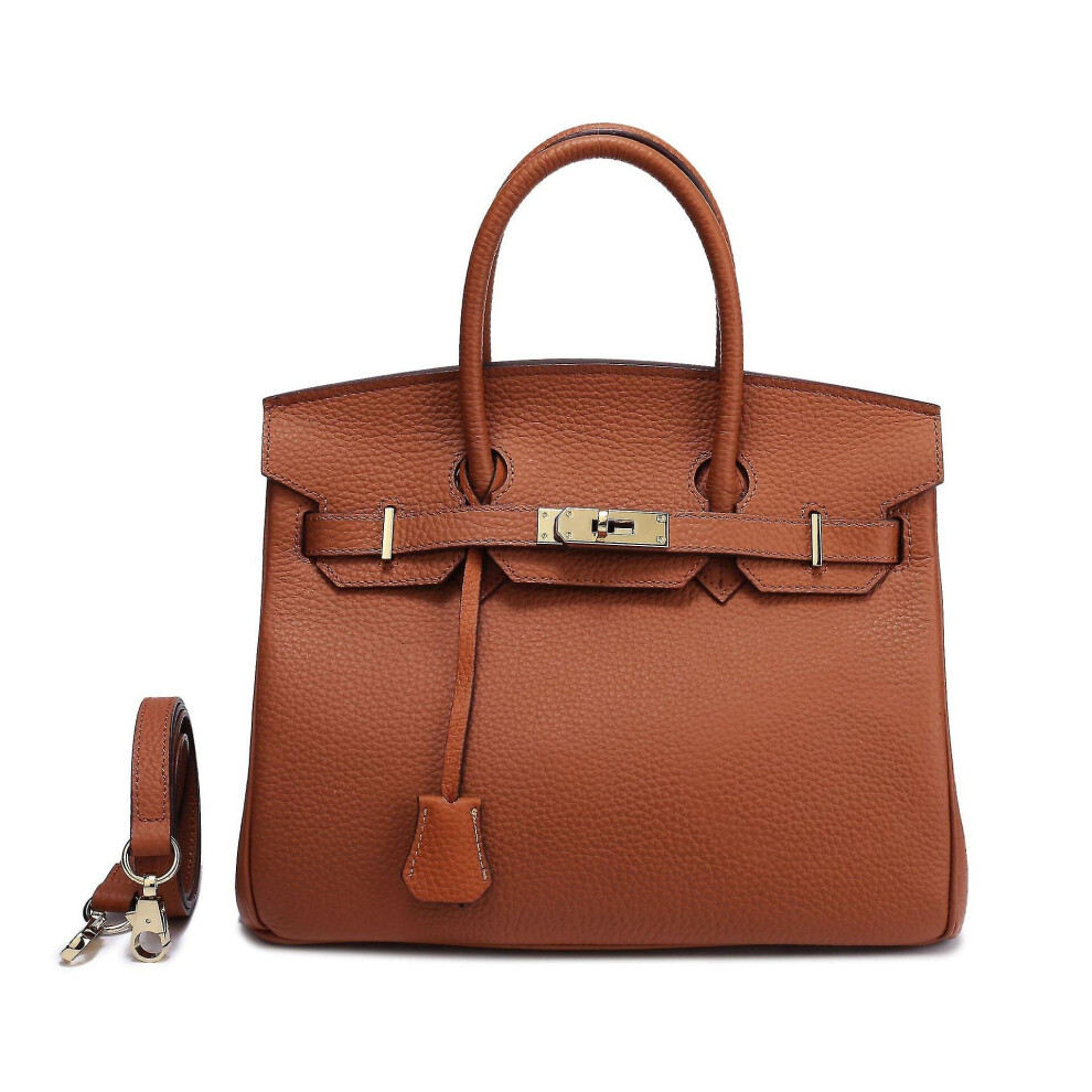 Women Ladies Handbag First Layer Cowhide Fashion Litchi Pattern Birkin Bag