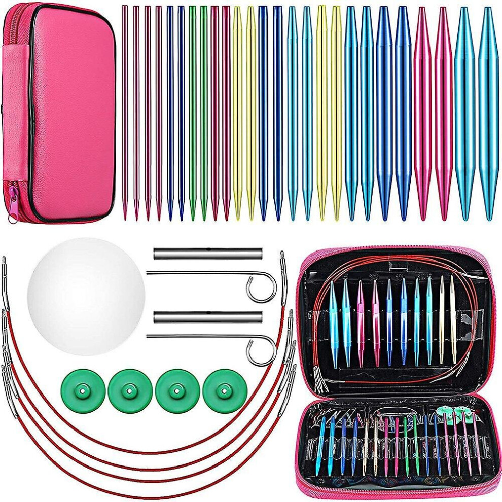 26 Pieces Aluminum Interchangeable Circular Knitting Needle Set,13 Size Interchangeable Crochet Nee