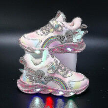 (Pink T, 22-insole 13.8cm) Girls Led Casual Sneakers Elsa Princess Print Outdoor Shoes Kids Light-up Non-slip Shoes For Autumn And Winter