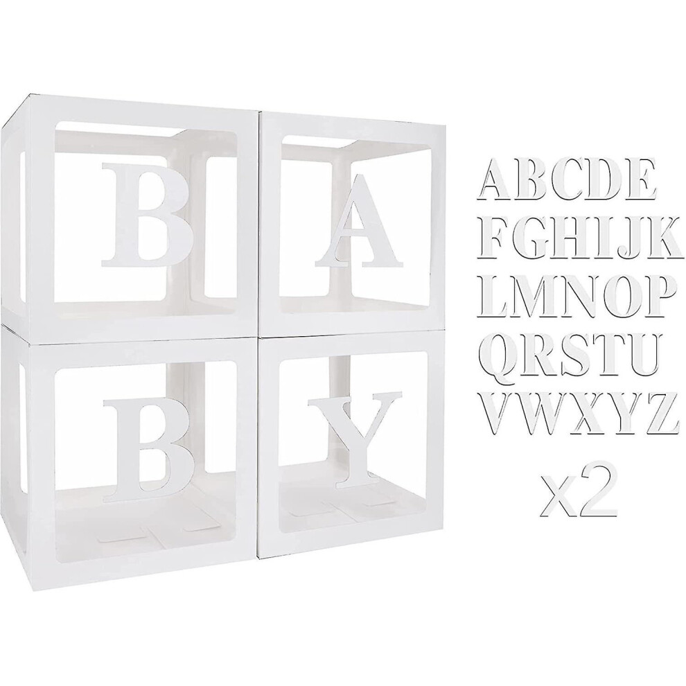 Birthday Party Decorations Balloon Box For Boys Girls, 4pcs Baby Shower Box Decoration With 52 Letters, Transparent Balloon Boxes For Baby Shower, Blu